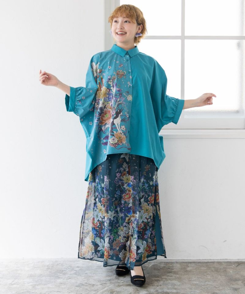 雅結×iS ScoLarコラボ 和風花柄シフォン重ねパンツ-5