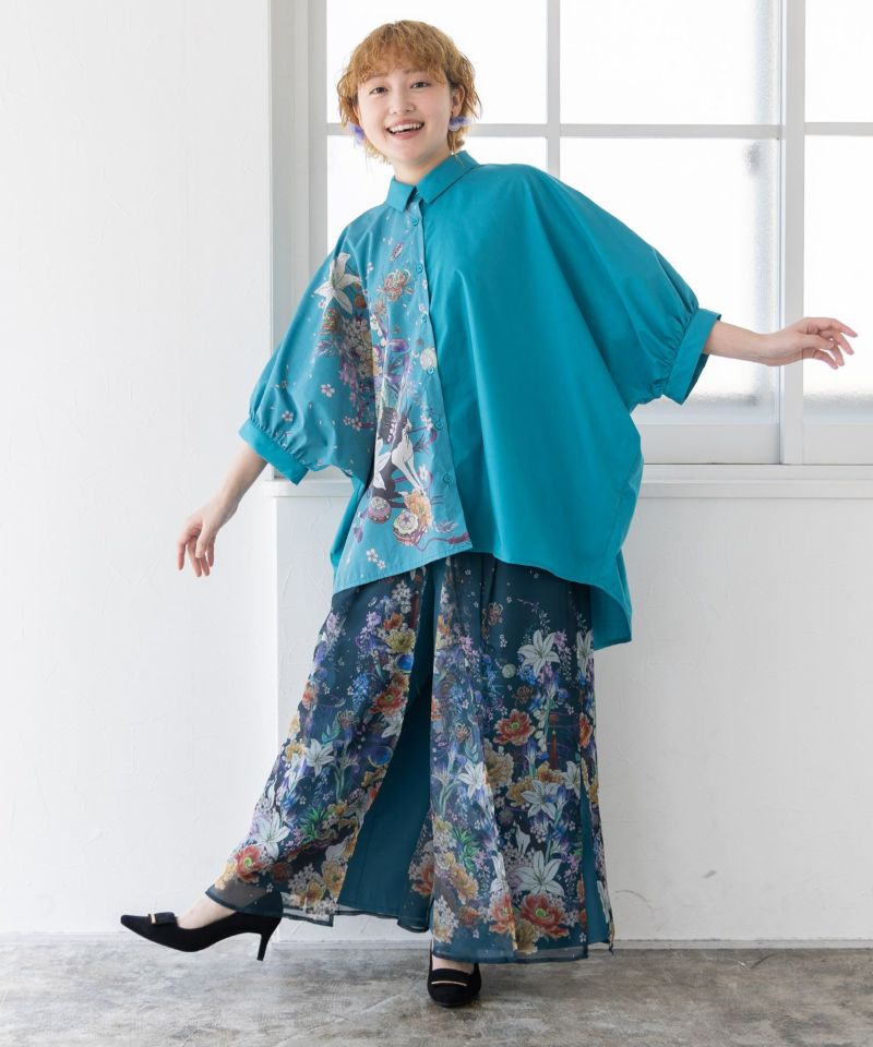 雅結×iS ScoLarコラボ 和風花柄シフォン重ねパンツ-6