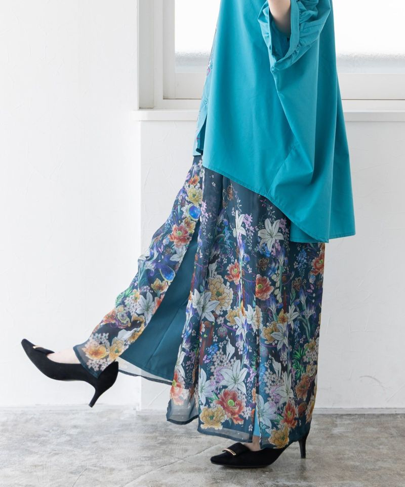 雅結×iS ScoLarコラボ 和風花柄シフォン重ねパンツ-7