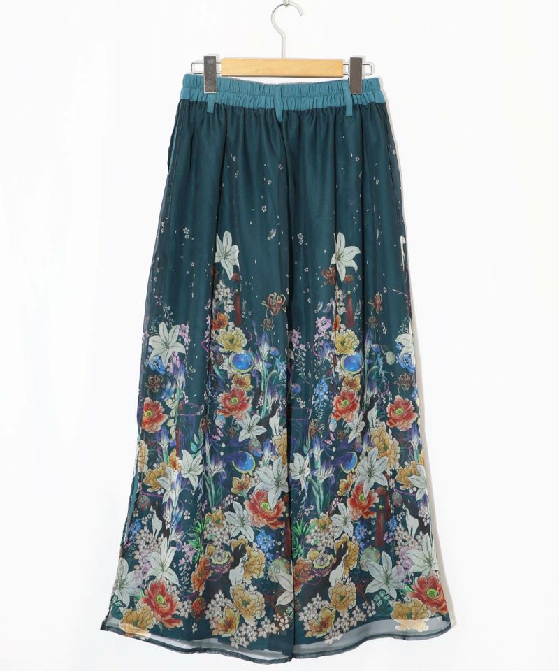 552221：雅結×iS ScoLarコラボ 和風花柄シフォン重ねパンツの