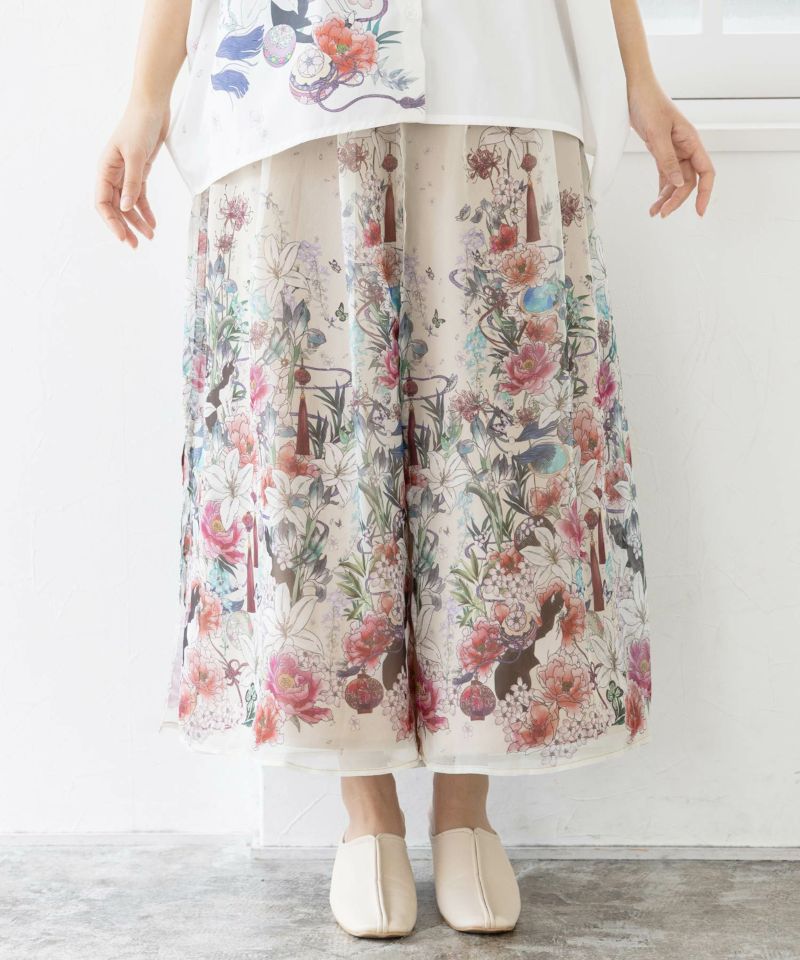 雅結×iS ScoLarコラボ 和風花柄シフォン重ねパンツ-18