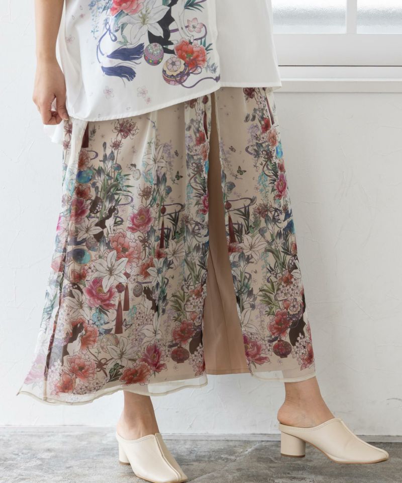 雅結×iS ScoLarコラボ 和風花柄シフォン重ねパンツ-19