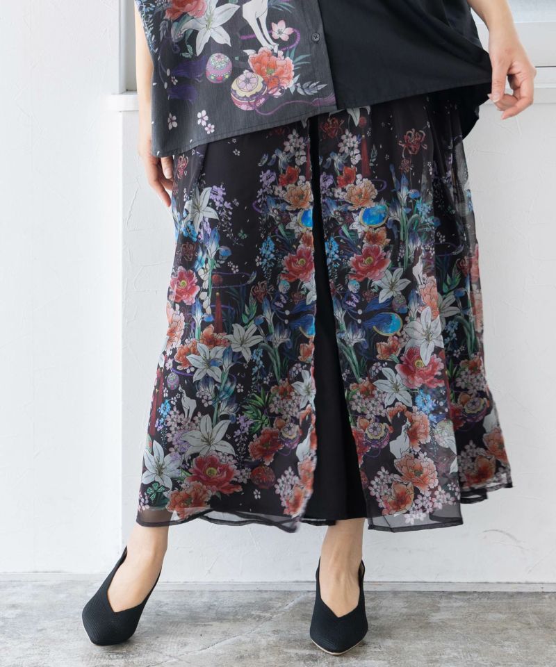 雅結×iS ScoLarコラボ 和風花柄シフォン重ねパンツ-24