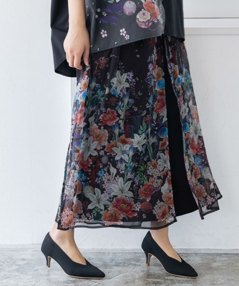 雅結×iS ScoLarコラボ 和風花柄シフォン重ねパンツ-27