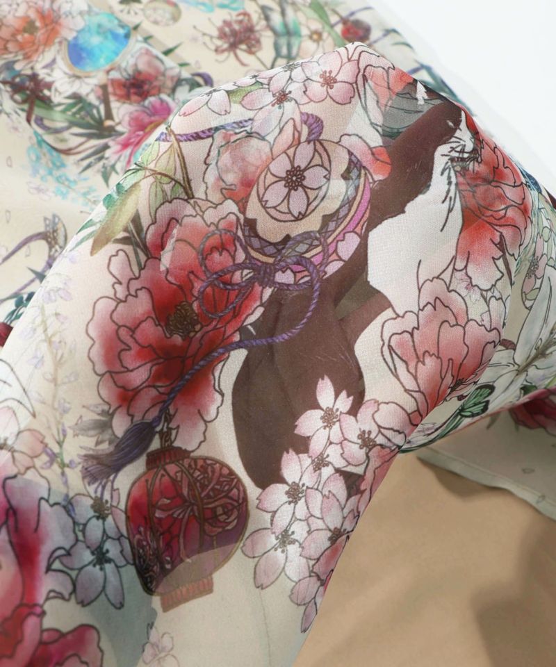 雅結×iS ScoLarコラボ 和風花柄シフォン重ねパンツ-32