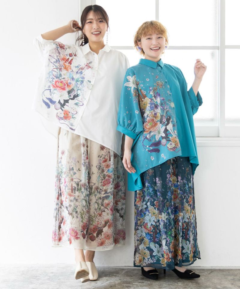 雅結×iS ScoLarコラボ 和風花柄シャツ-2