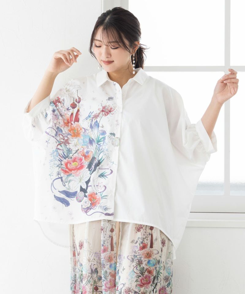 雅結×iS ScoLarコラボ 和風花柄シャツ-3