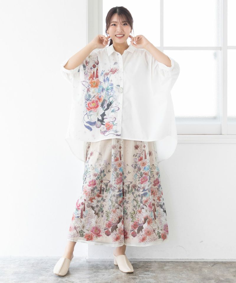 雅結×iS ScoLarコラボ 和風花柄シャツ-4