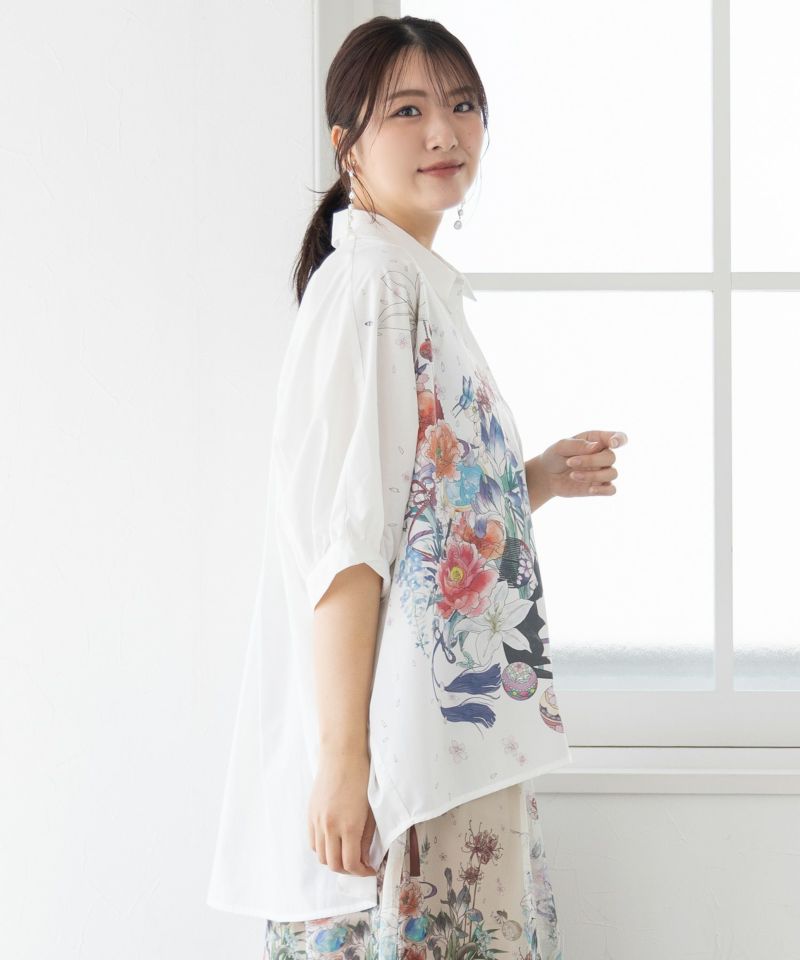 雅結×iS ScoLarコラボ 和風花柄シャツ-5