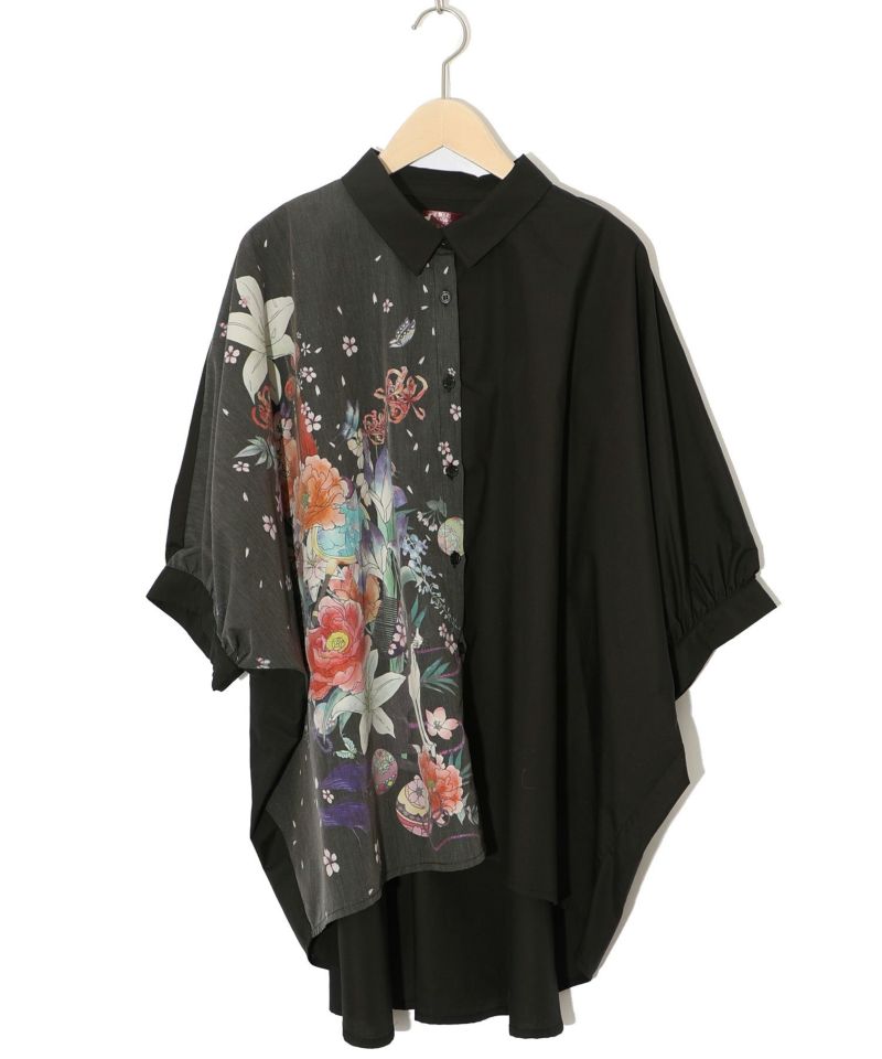雅結×iS ScoLarコラボ 和風花柄シャツ-11
