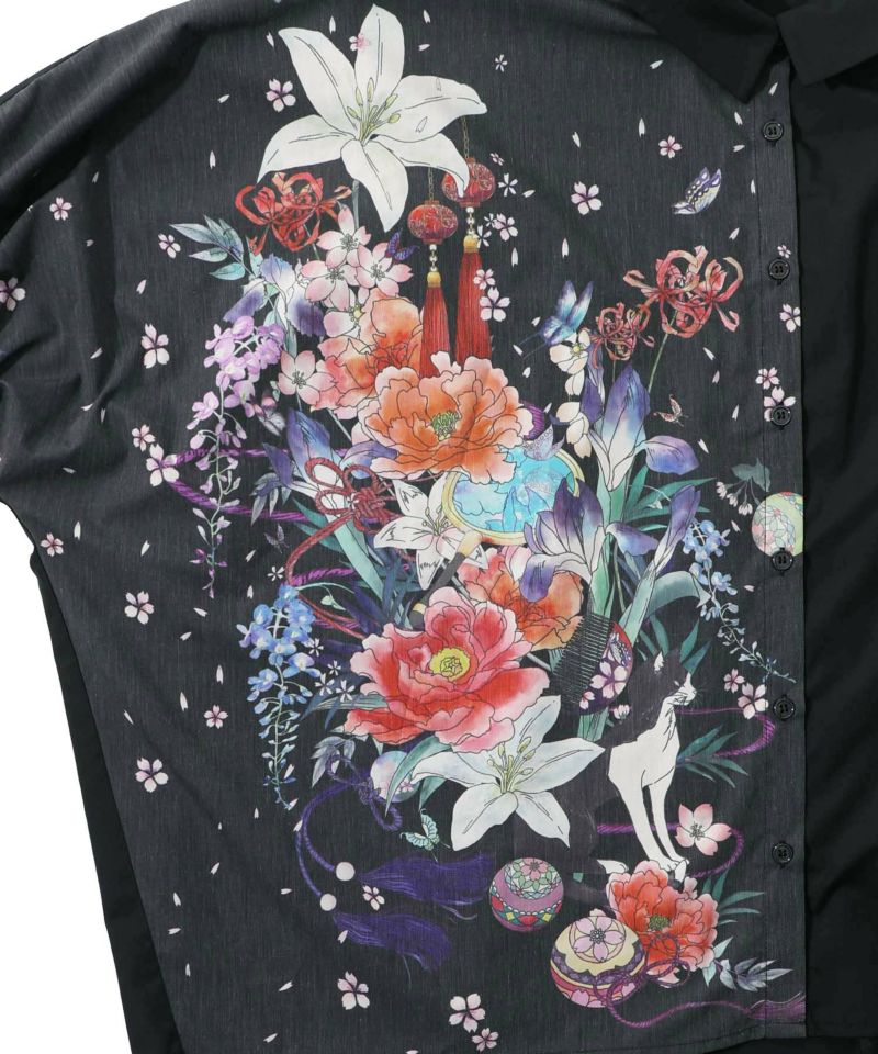 雅結×iS ScoLarコラボ 和風花柄シャツ-13