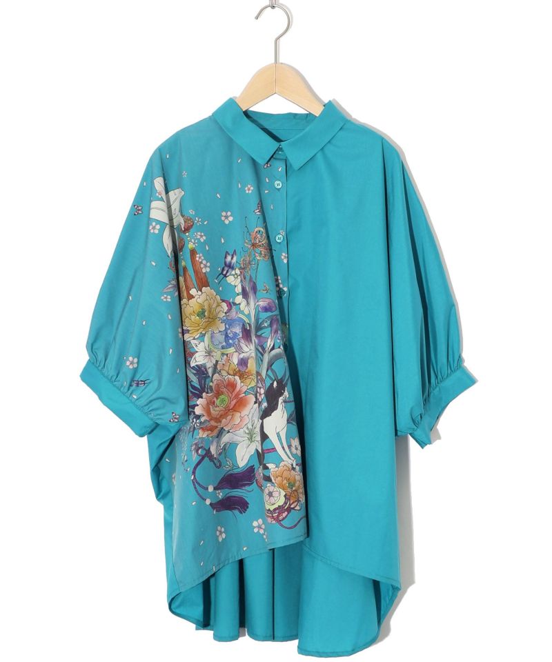 雅結×iS ScoLarコラボ 和風花柄シャツ-14