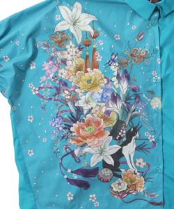 雅結×iS ScoLarコラボ 和風花柄シャツ-16
