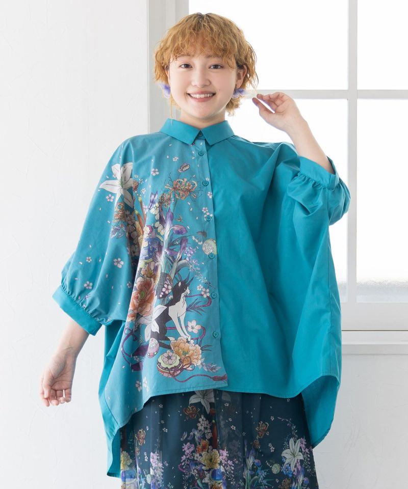 雅結×iS ScoLarコラボ 和風花柄シャツ-17