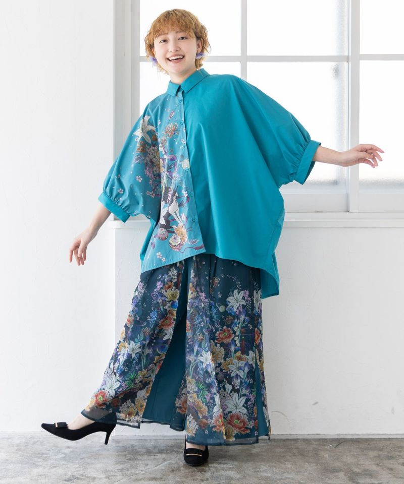 雅結×iS ScoLarコラボ 和風花柄シャツ-18