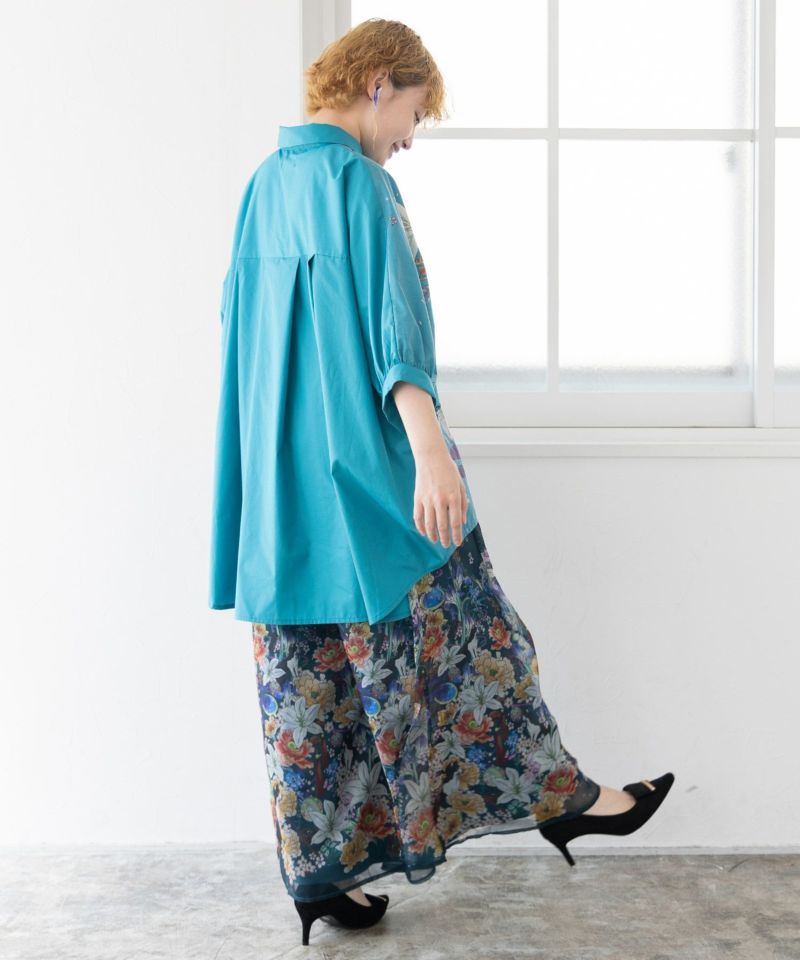 雅結×iS ScoLarコラボ 和風花柄シャツ-19