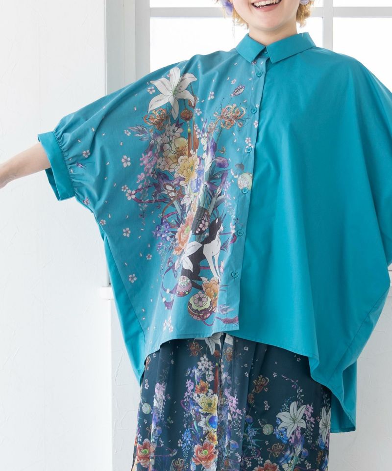 雅結×iS ScoLarコラボ 和風花柄シャツ-23