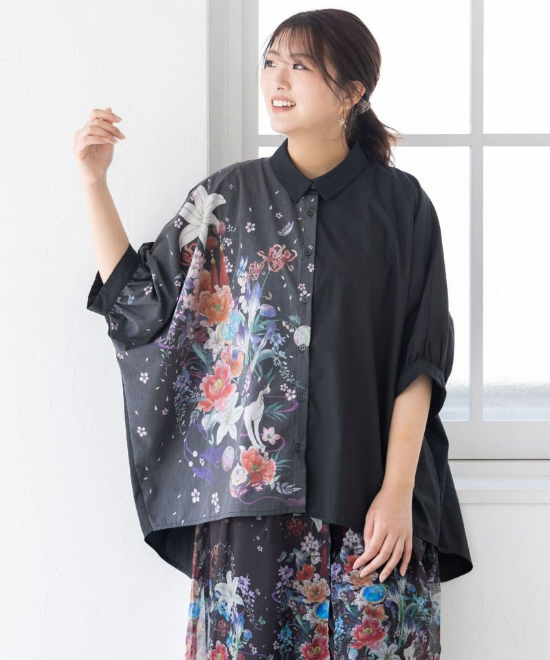 雅結×iS ScoLarコラボ 和風花柄シャツ-24