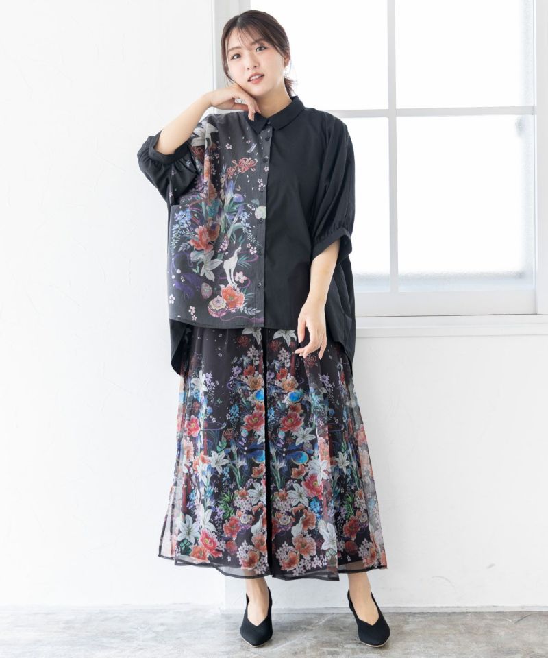 雅結×iS ScoLarコラボ 和風花柄シャツ-25