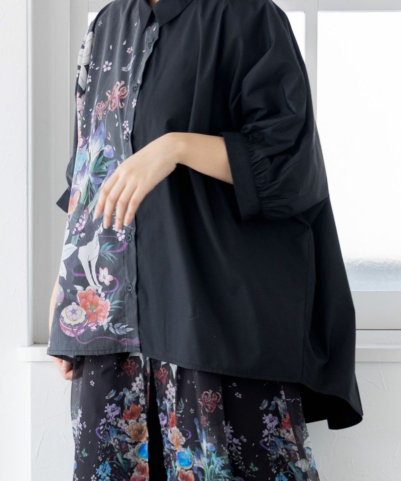 雅結×iS ScoLarコラボ 和風花柄シャツ-27