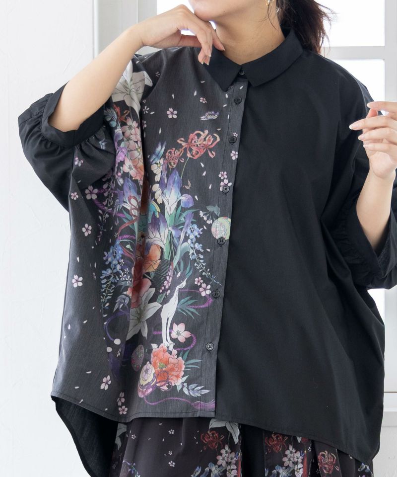 雅結×iS ScoLarコラボ 和風花柄シャツ-29