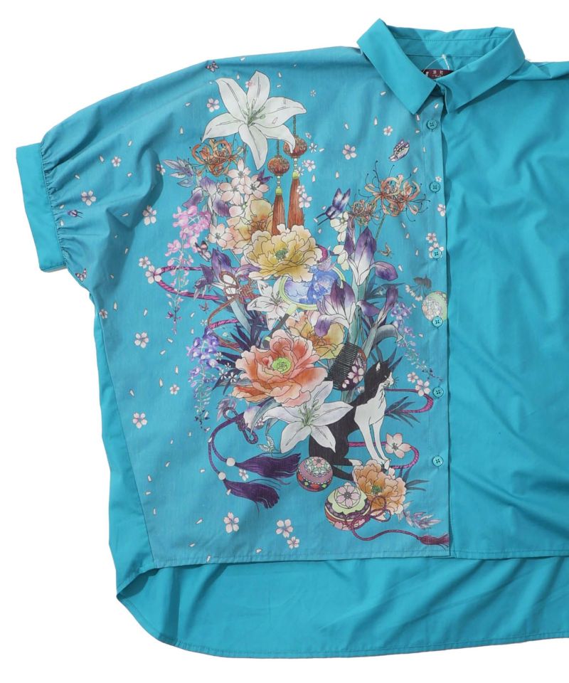 雅結×iS ScoLarコラボ 和風花柄シャツ-31