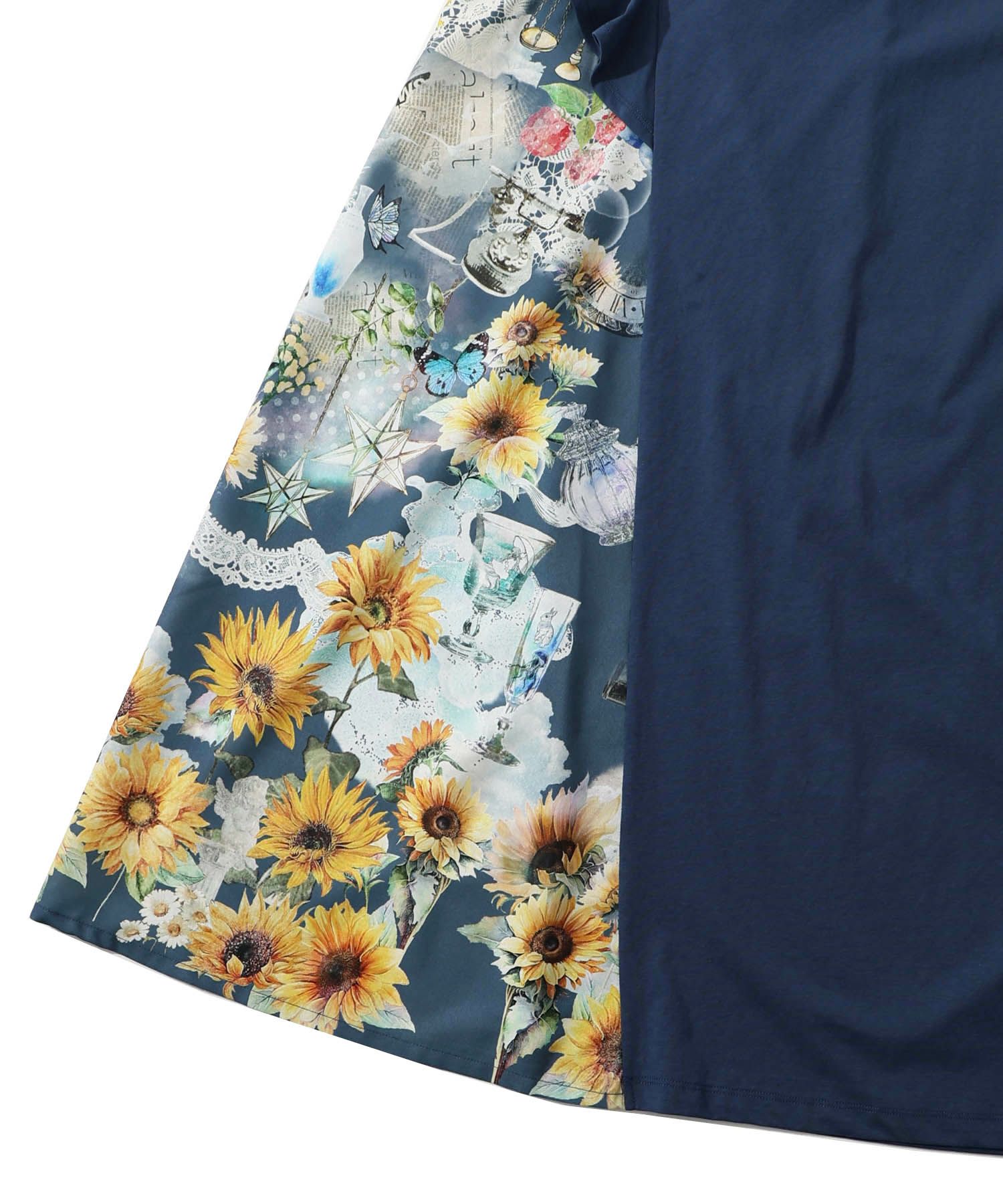 552240：ひまわりコラージュ柄 切替ワンピースの通販-ScoLar 