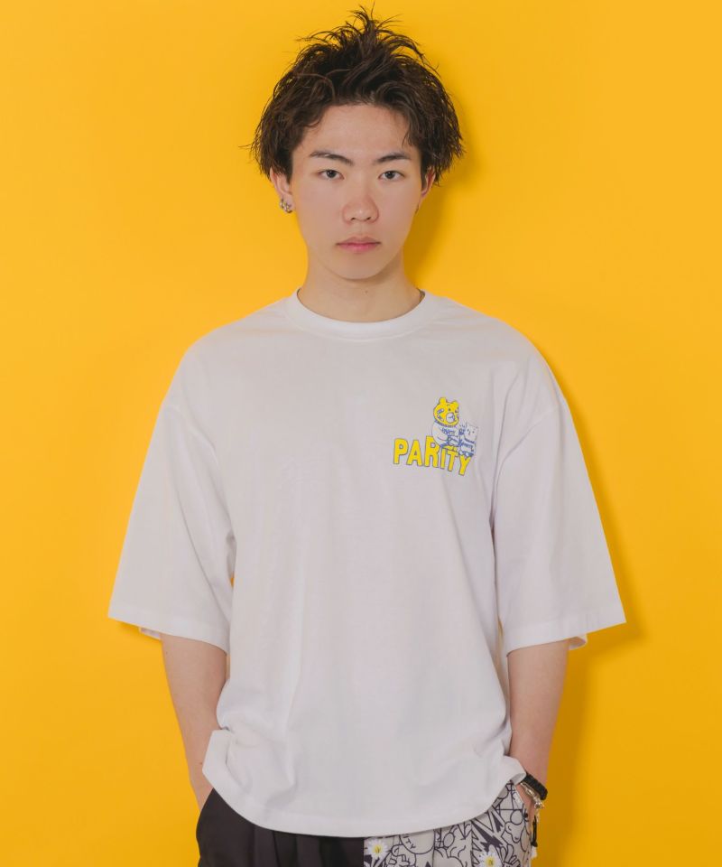 クマとネコのアメフト柄 バック発泡プリントTシャツ-2