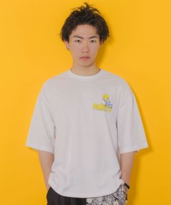 352110：クマとネコのアメフト柄 バック発泡プリントTシャツの