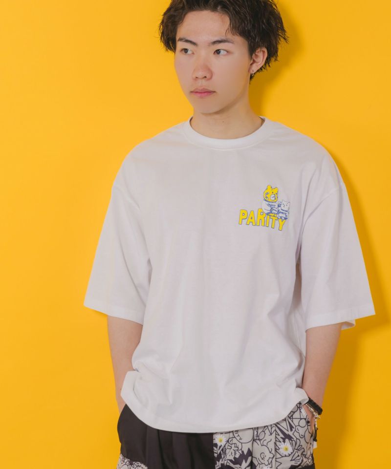 クマとネコのアメフト柄 バック発泡プリントTシャツ-3