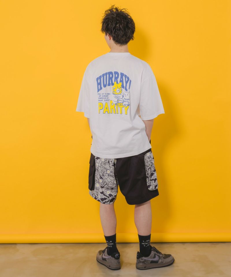 クマとネコのアメフト柄 バック発泡プリントTシャツ-7