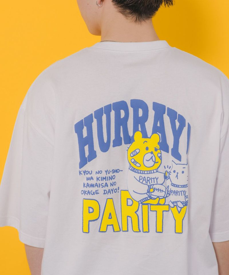 クマとネコのアメフト柄 バック発泡プリントTシャツ-8