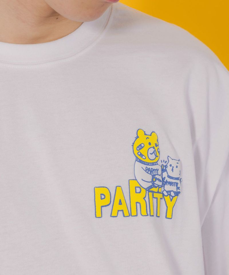 クマとネコのアメフト柄 バック発泡プリントTシャツ-9