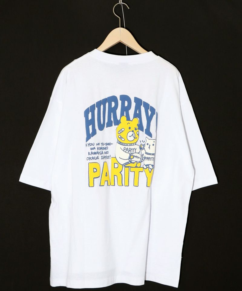 クマとネコのアメフト柄 バック発泡プリントTシャツ-11