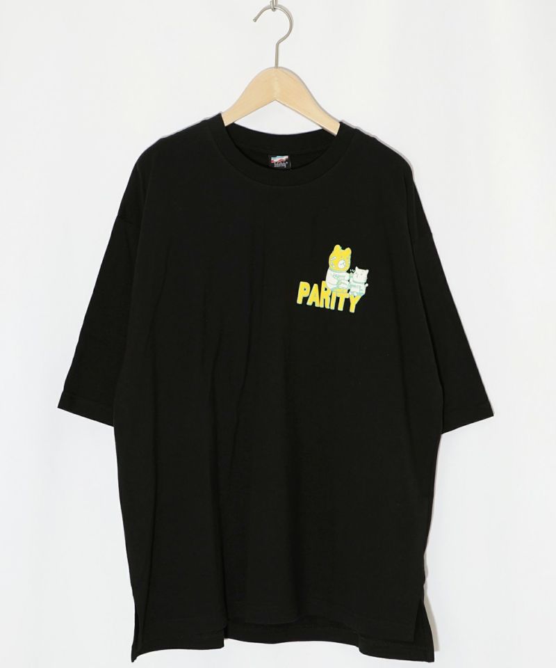 クマとネコのアメフト柄 バック発泡プリントTシャツ-13