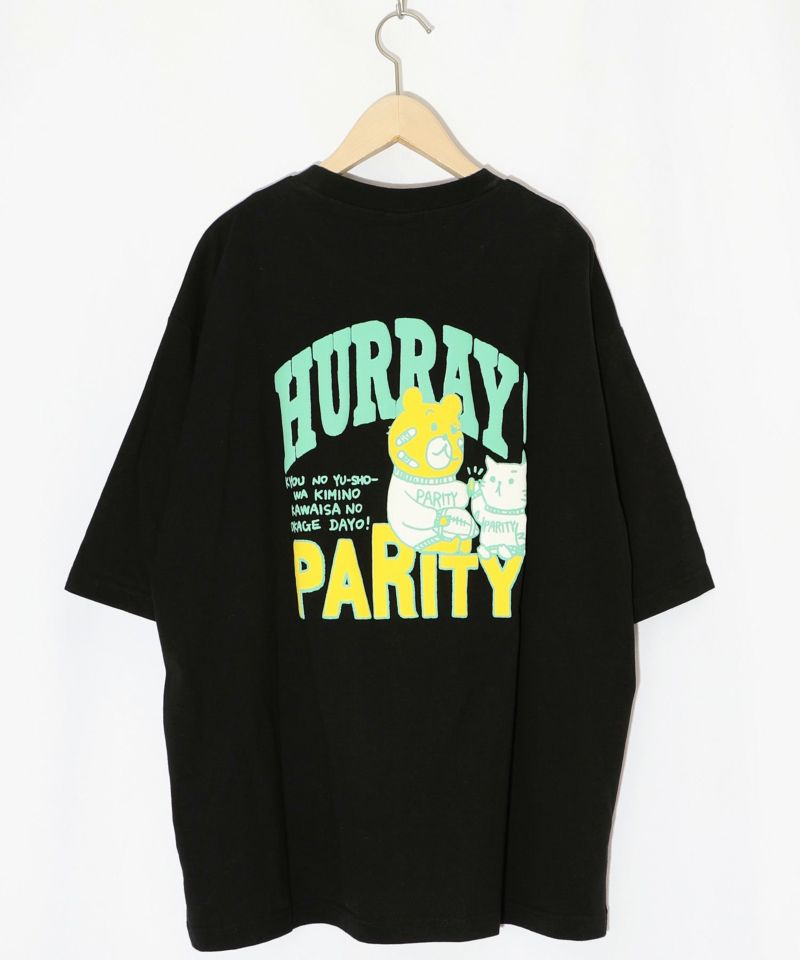 クマとネコのアメフト柄 バック発泡プリントTシャツ-14