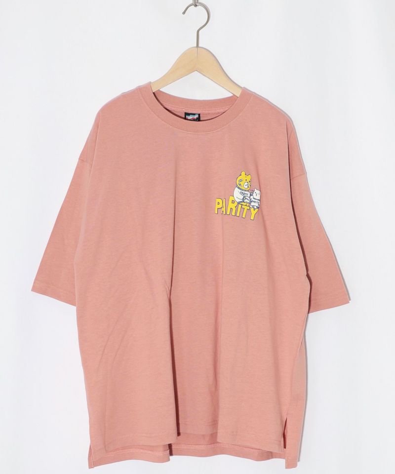 クマとネコのアメフト柄 バック発泡プリントTシャツ-16