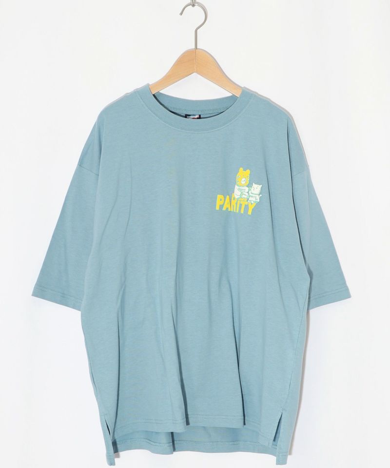 クマとネコのアメフト柄 バック発泡プリントTシャツ-19