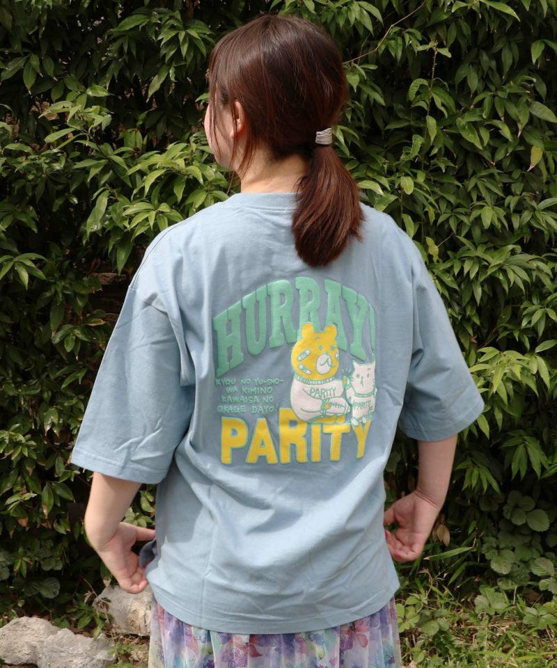 クマとネコのアメフト柄 バック発泡プリントTシャツ-22
