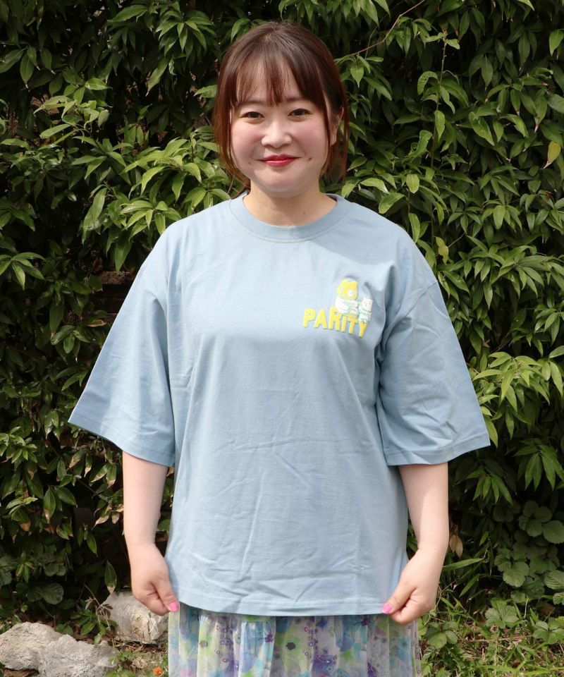 クマとネコのアメフト柄 バック発泡プリントTシャツ-24