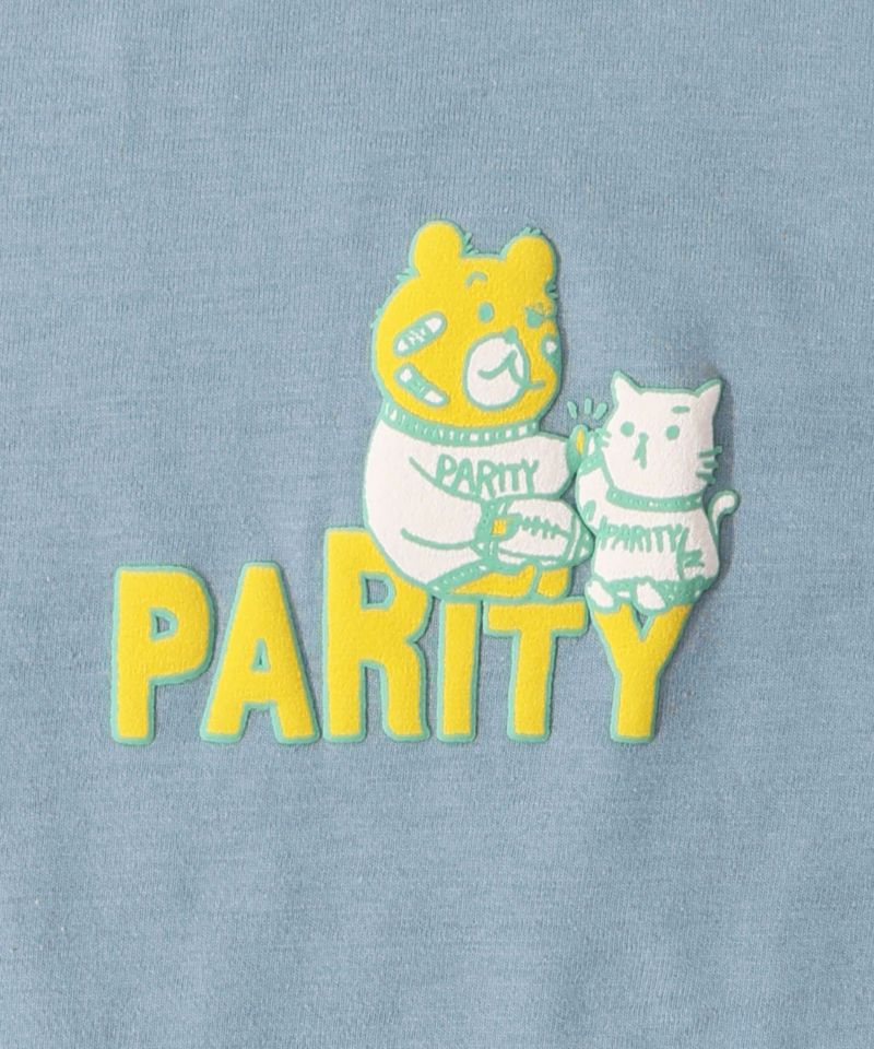 クマとネコのアメフト柄 バック発泡プリントTシャツ-30