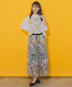 スカラー ScoLar クマ花柄プリント ダンガリーシャツ （ブルー