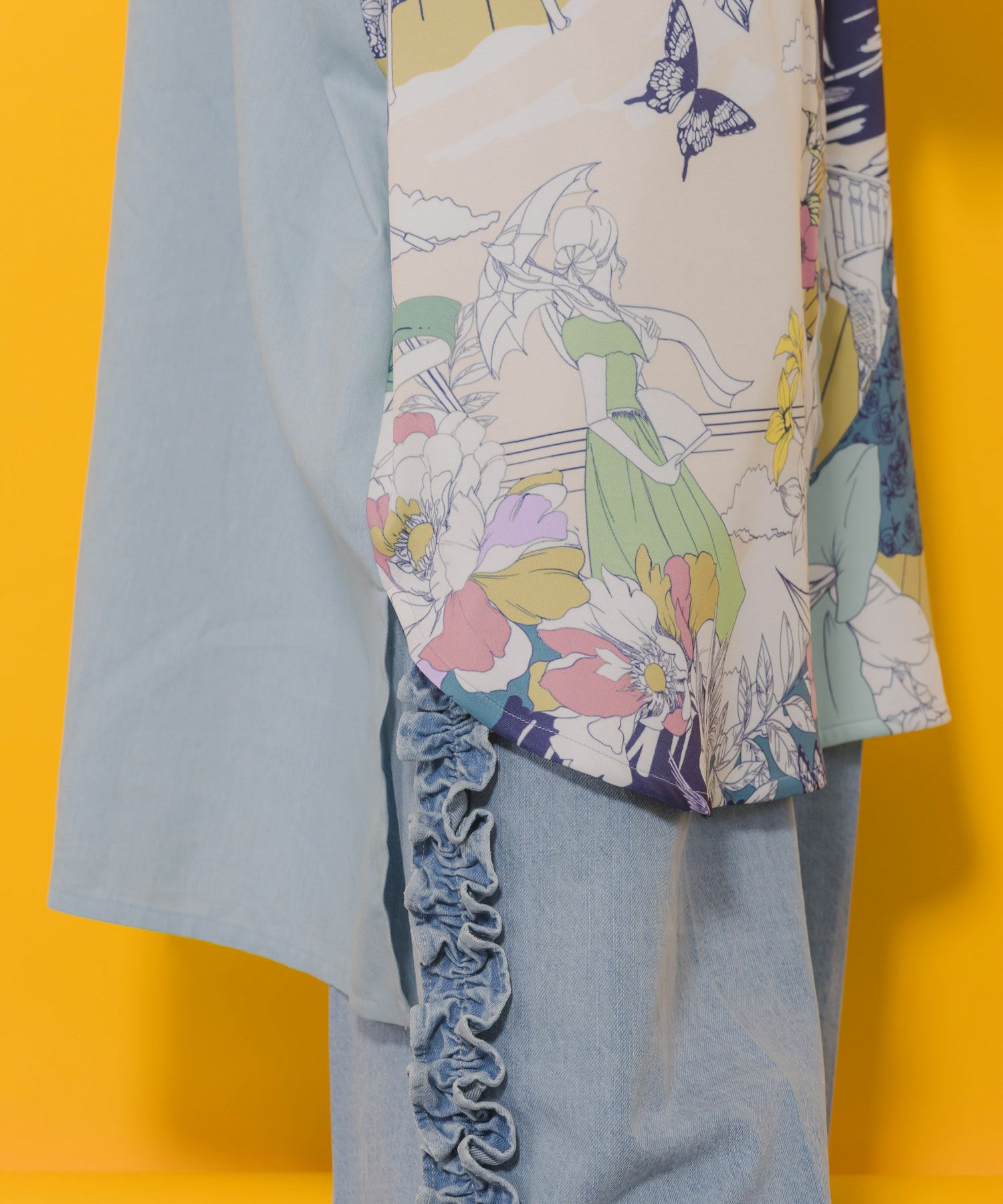 552237：異素材切替 ティータイム柄前開きワンピースの通販-ScoLar 