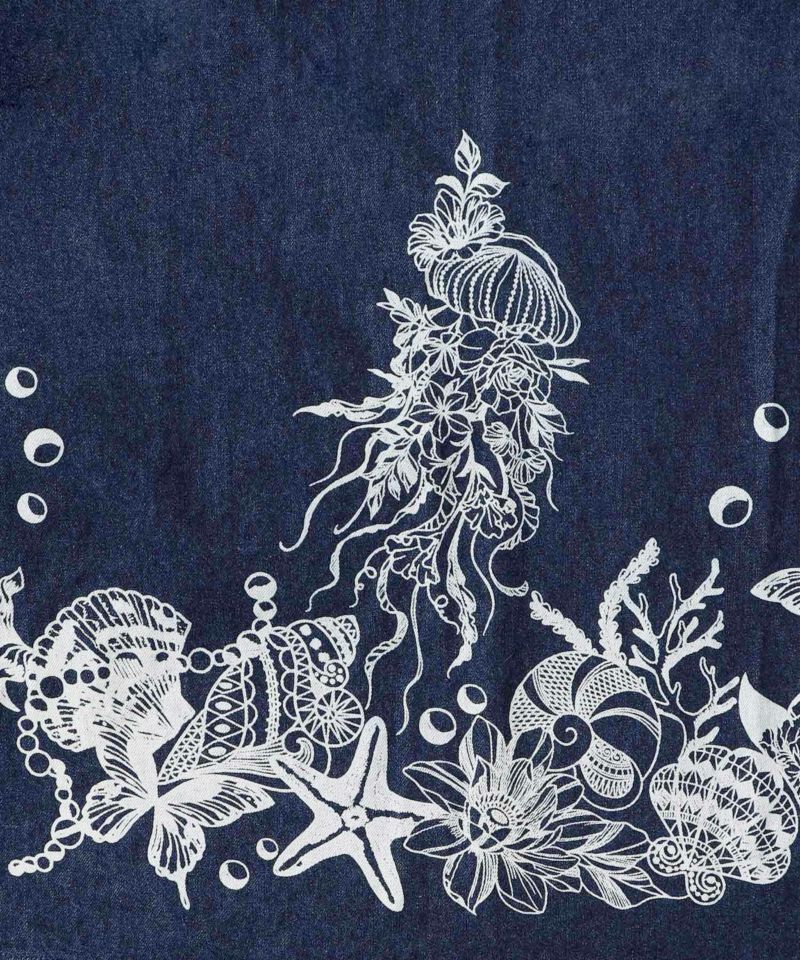 海柄プリントメッシュ重ね デニムキャミワンピース-11