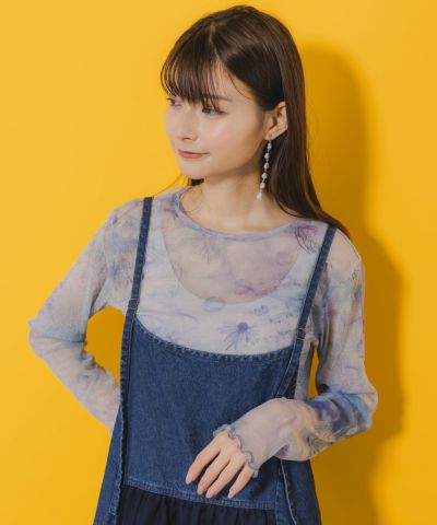 新品　スカラー　花クラゲ柄レース切替シャツ　シフォンシャツ　Ｍ スカラー ScoLar 花クラゲ柄レース切替シャツ(508244834