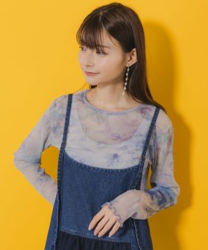 海とピアノのアート柄 ラメチュールロンT-1