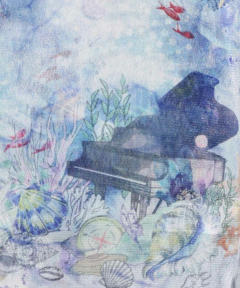 海とピアノのアート柄 ラメチュールロンT-9