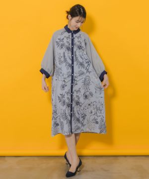 ストライプ花柄シャツワンピース-1