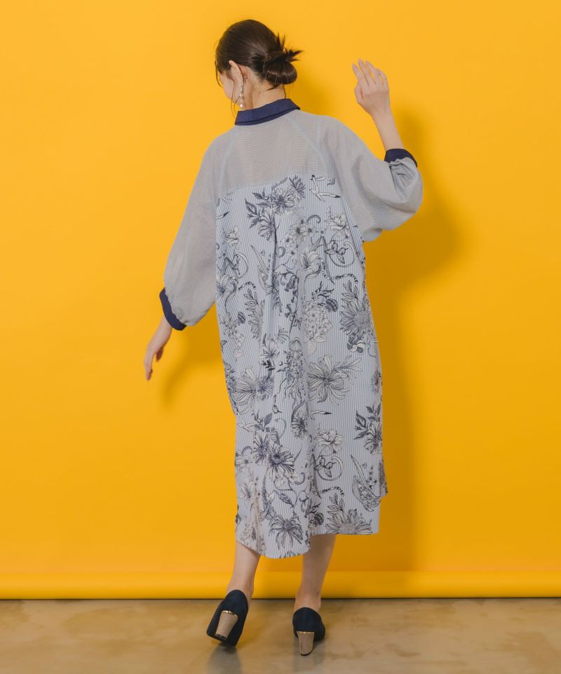 ストライプ花柄シャツワンピース-4