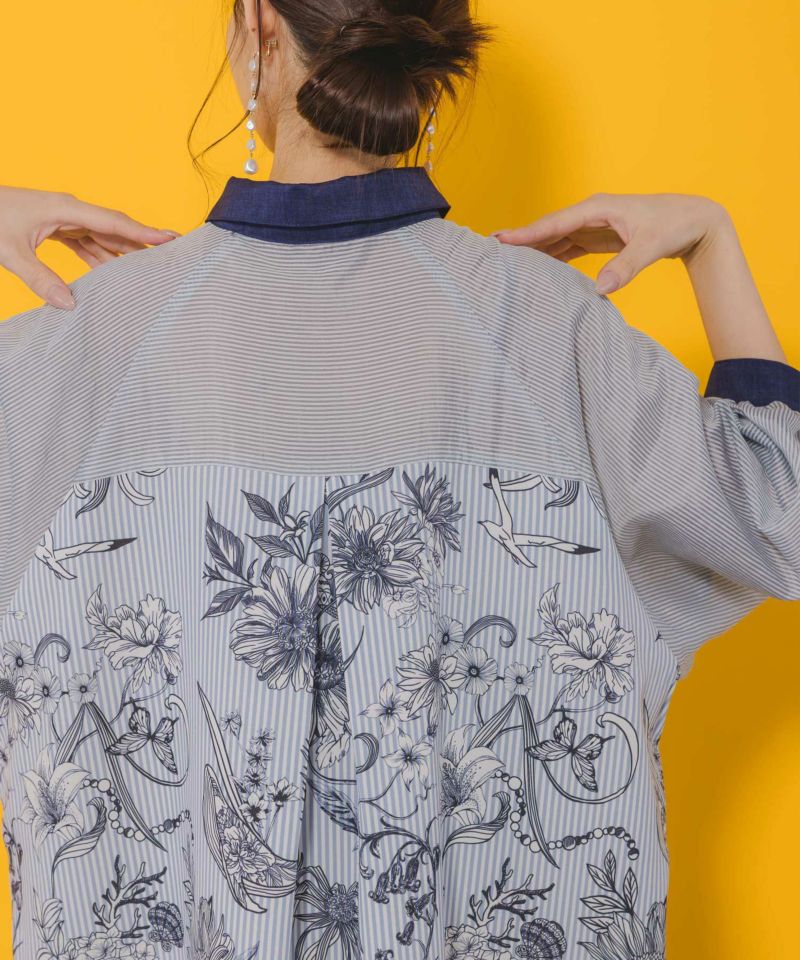 ストライプ花柄シャツワンピース-5